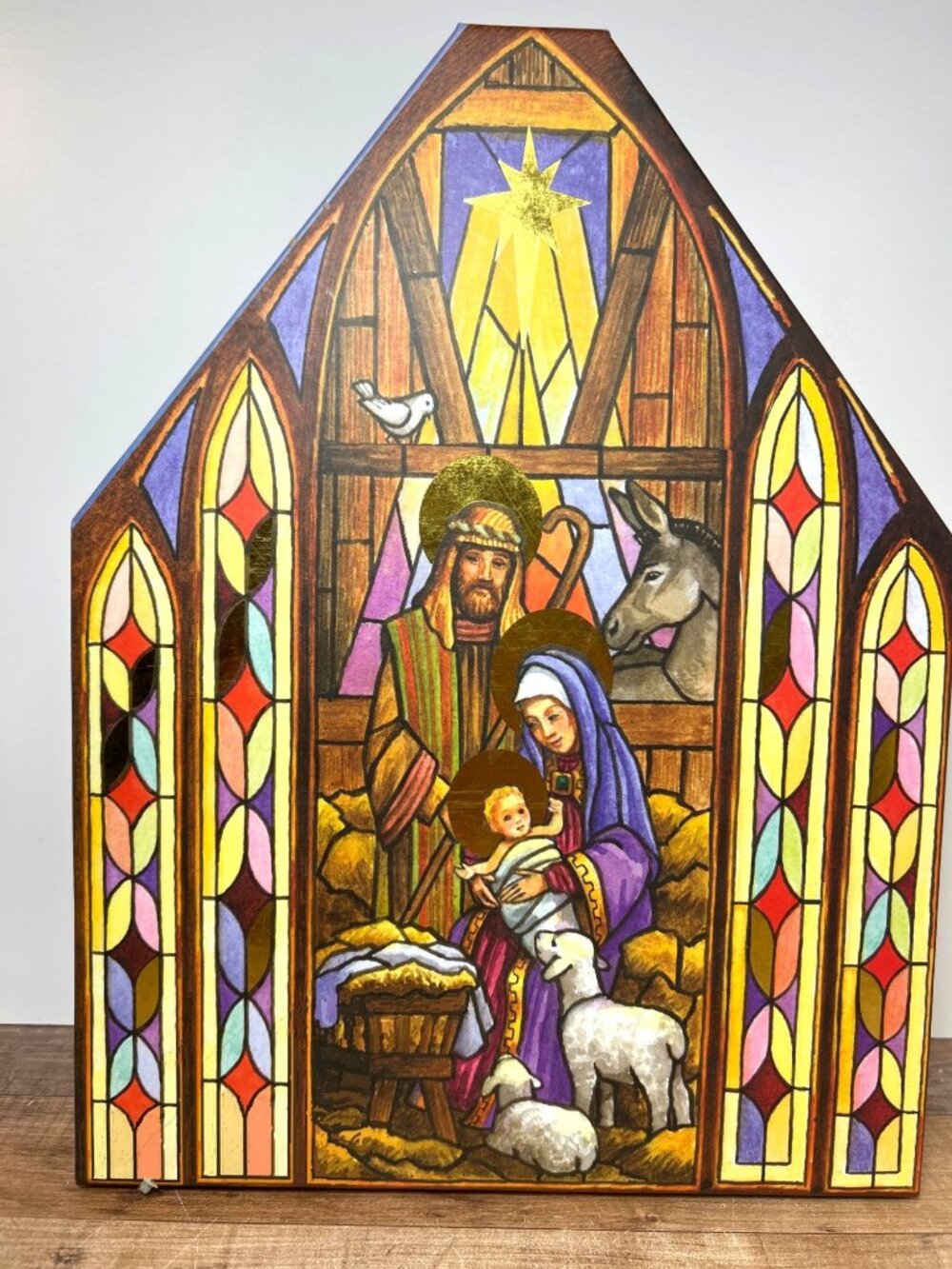 Nativity Scene Decorative Storage Box Stained Glass Design Heavy Cardboard